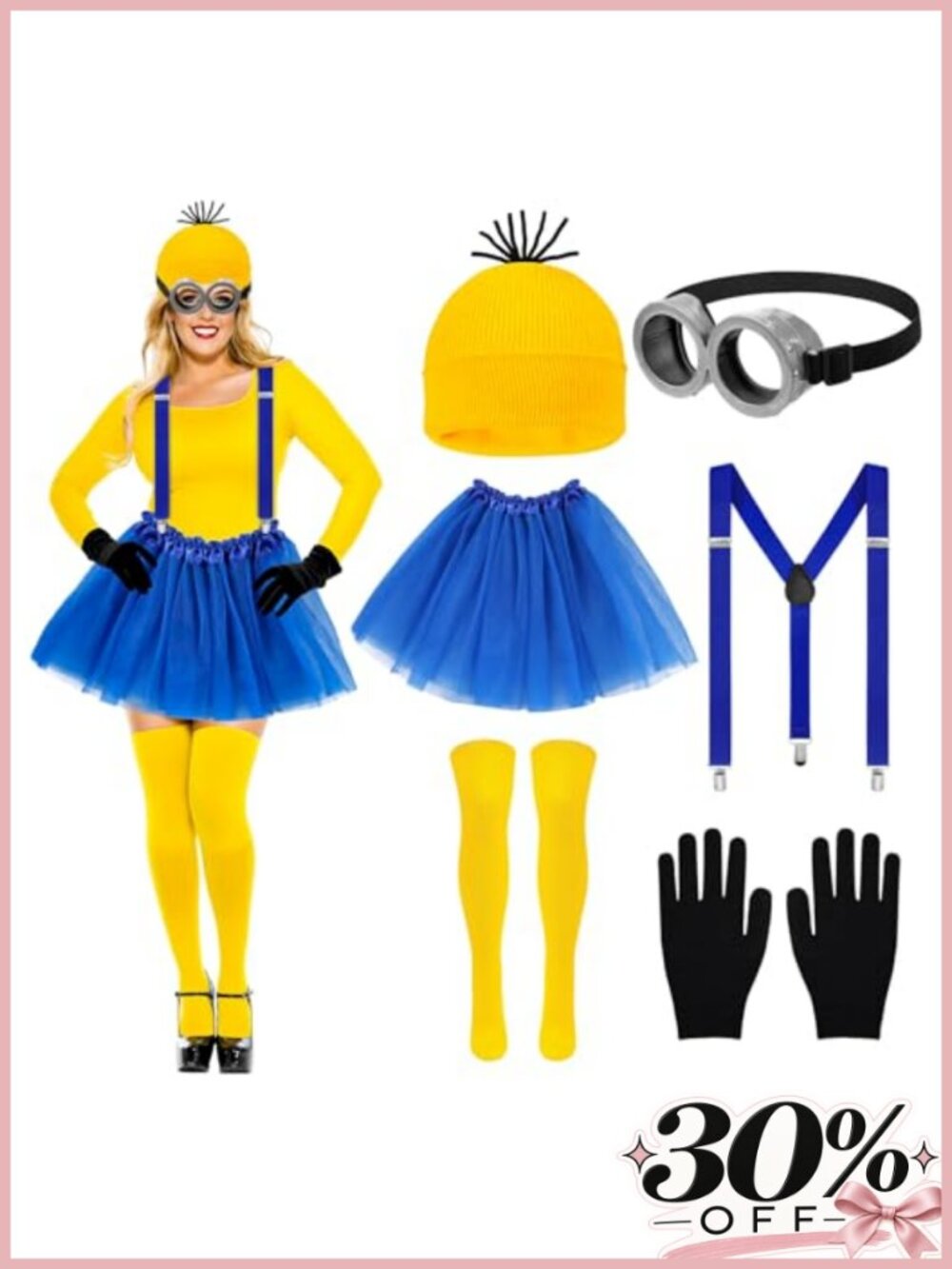 Halloween Costume Accessories Set Women Beanie Suspenders Goggles Skirt